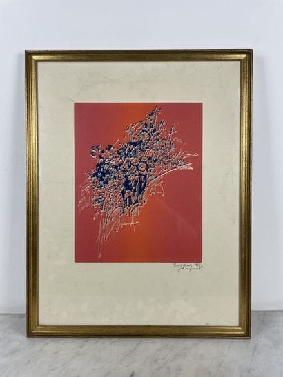 SLEYERS J Fleurs sur un fond rose
Lithographie...