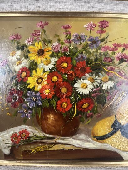 Kati Simon (1952-) - Bouquet au chapeau
Huile...