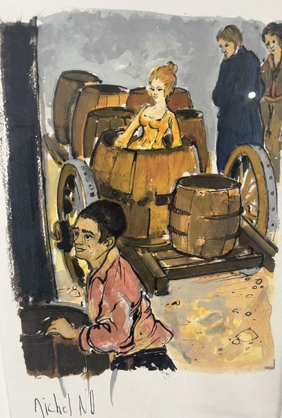 No Michel (1939- ) - Les tonneaux
Aquarelle,...