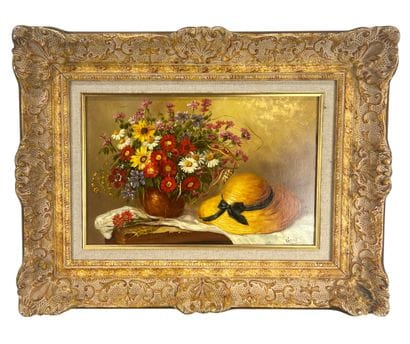 Kati Simon (1952-) - Bouquet au chapeau
Huile...