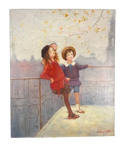 Vladimir Petrov (1945-) - Enfants au balcon
Huile...