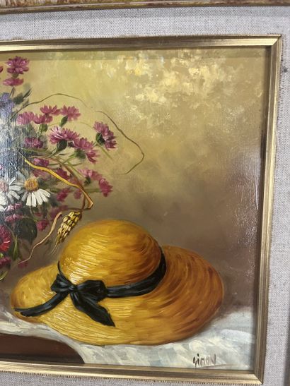 Kati Simon (1952-) - Bouquet au chapeau
Huile...