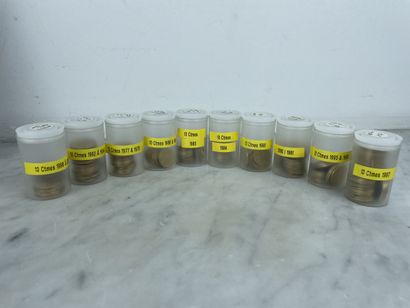 Crate of numismatic capsules French francs...