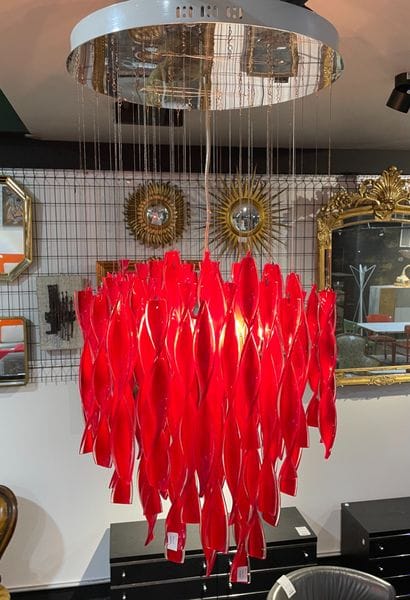Suspension design Verre soufflé rouge, style...