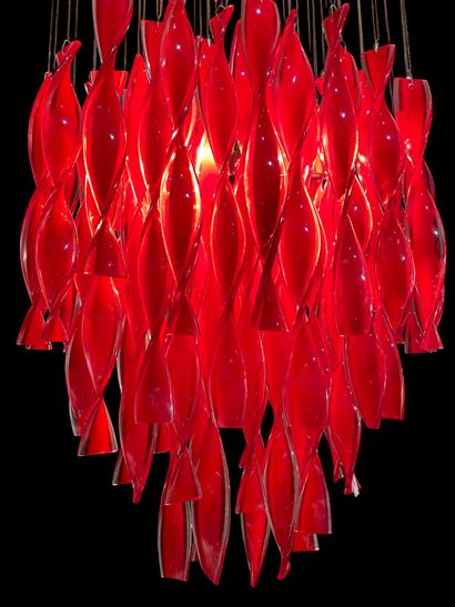 Suspension design Verre soufflé rouge, style...