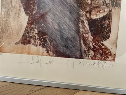Gravure en couleurs - Femme stylisée, années...