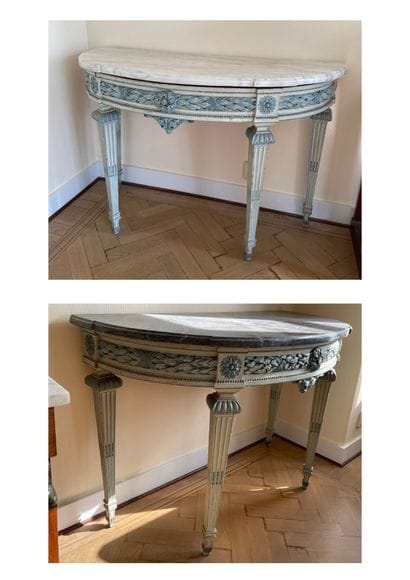 Paire de consoles demi-lune de style Louis...