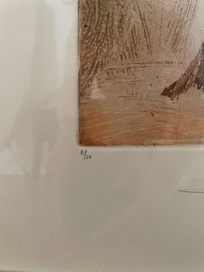 Gravure en couleurs - Femme stylisée, années...