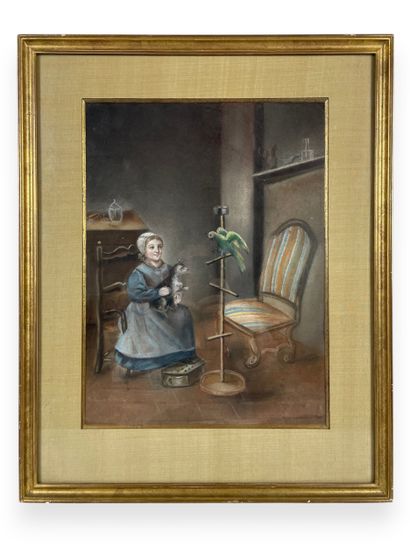 Ecole française, vers 1937 Fillette au perroquet...