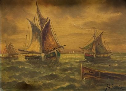 J.H. Josin (19th-20th) - Animated seascape
Oil...