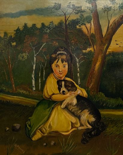 G. Panier (XXth) - Young girl with dog
Oil...