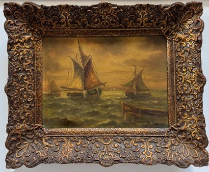 J.H. Josin (19th-20th) - Animated seascape
Oil...