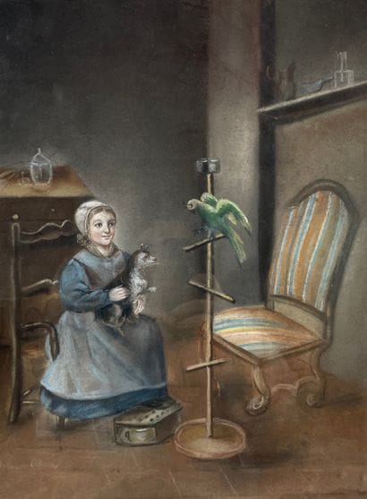 Ecole française, vers 1937 Fillette au perroquet...