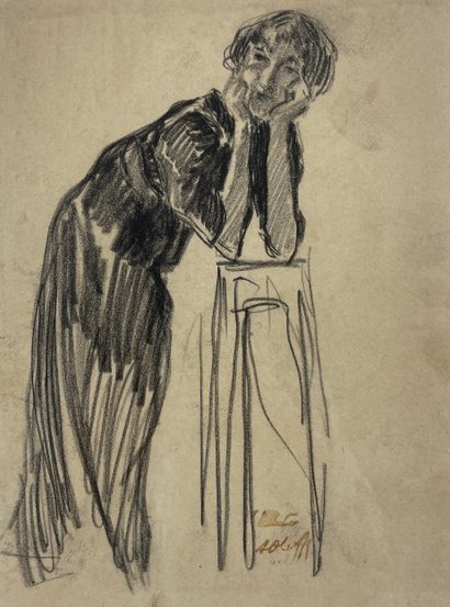 Oleffe Auguste (1867 1931) Jeune femme accoudée
Fusain...
