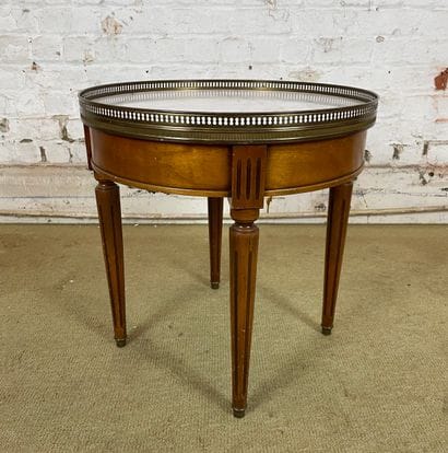 Table bouillotte en bois et plateau en marbre,...