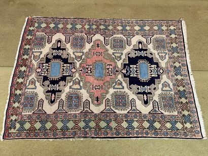 Wool rug with geometric decoration, in the...