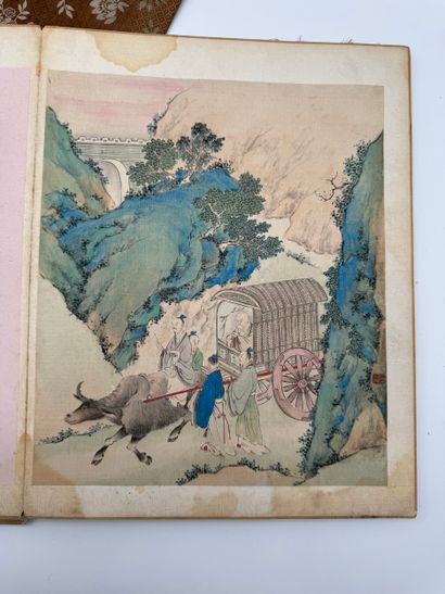 Album de peintures sur soie, travail asiatique...