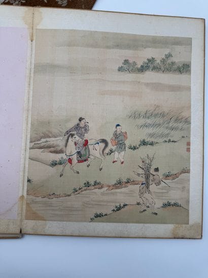 Album de peintures sur soie, travail asiatique...