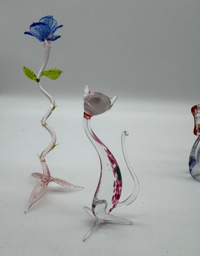 Lot de 4 sujets en verre soufflé de style...