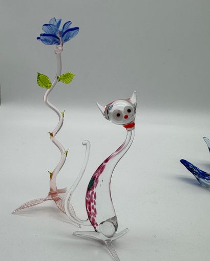Lot de 4 sujets en verre soufflé de style...