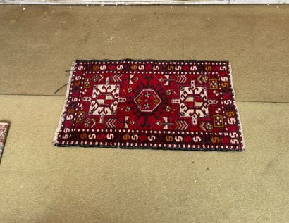 Geometrically decorated wool carpet, Oriental...