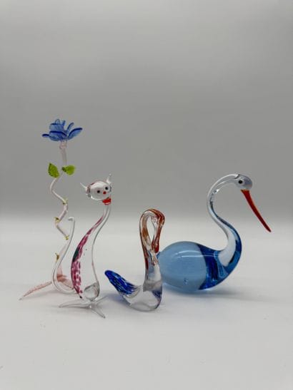 Lot de 4 sujets en verre soufflé de style...