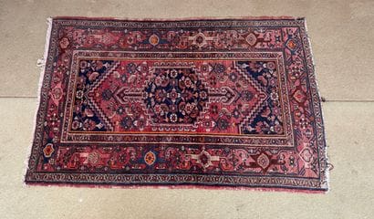 Wool carpet with geometric and floral decoration,...