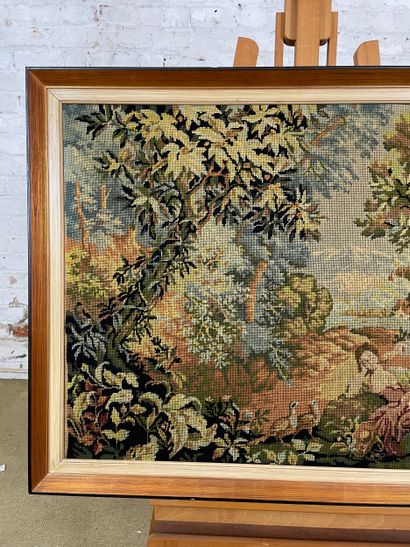 Tapestry - Garden scene with figures and...
