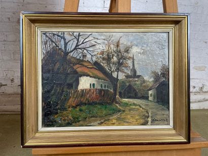 Lauwer A. - Village with bell tower
Oil on...