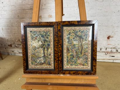 Set of 2 framed embroideries - Oriental garden...