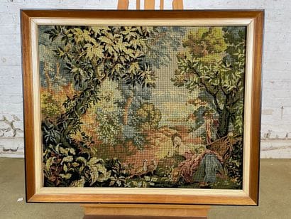 Tapestry - Garden scene with figures and...