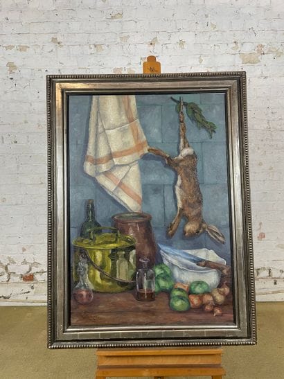 P. Delvigne - Still life with hanging rabbit
Oil...