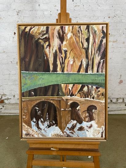SUZ - Bridge and stylized landscape
Oil on...