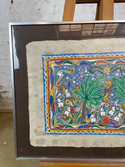 Village festive scene
Painting on bark paper...