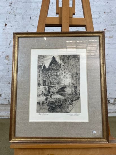 Flemish town view with bridge and canal
Black-and-white...