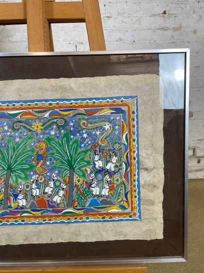 Village festive scene
Painting on bark paper...