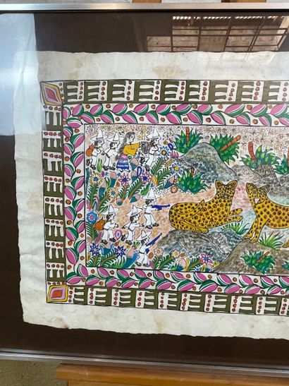 Animal scene with jaguars
Painting on bark...