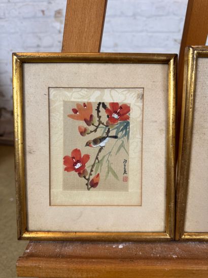 Set of 3 Japanese-style fabric prints - Birds...