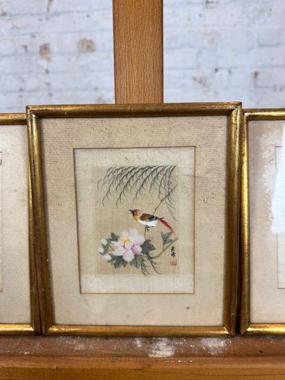 Set of 3 Japanese-style fabric prints - Birds...