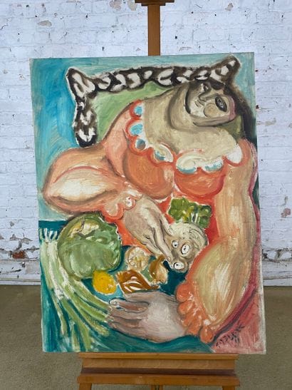 Marianne Dock - Woman with vegetables, 1974
Oil...