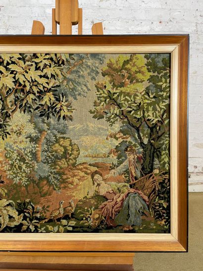 Tapestry - Garden scene with figures and...