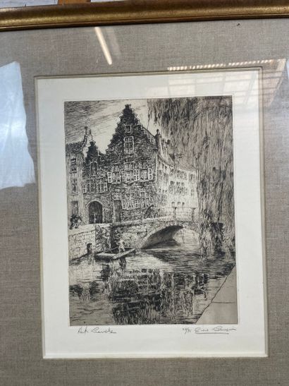Flemish town view with bridge and canal
Black-and-white...