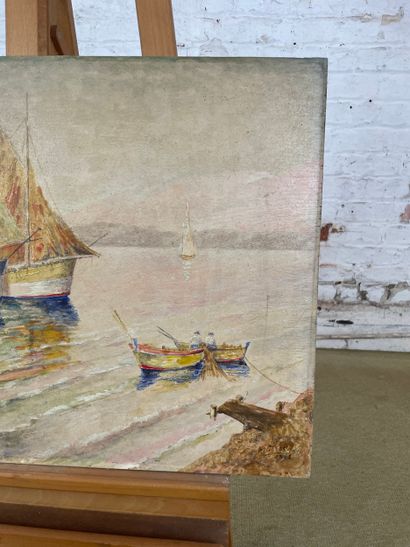 20th century school - Harbour scene
Oil on...
