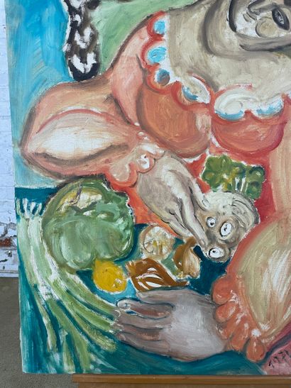 Marianne Dock - Woman with vegetables, 1974
Oil...