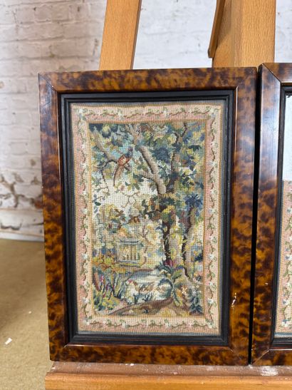 Set of 2 framed embroideries - Oriental garden...