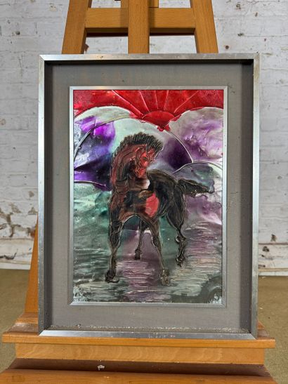 Horse
Mixed media on metal plate (bas-relief...
