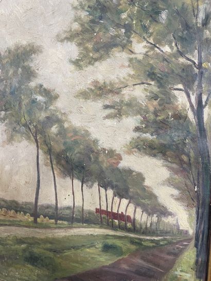 De Haart (XXth) - Tree-lined avenue
Oil on...