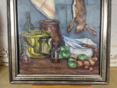 P. Delvigne - Still life with hanging rabbit
Oil...