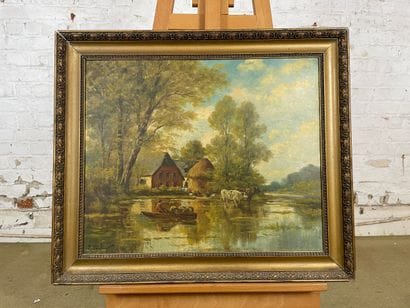 House by the lake
Oil on panel depicting...