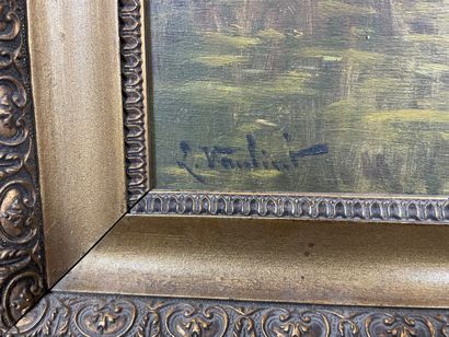 House by the lake
Oil on panel depicting...